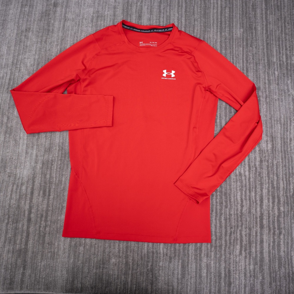Under Armour HeatGear Compression Shirt Mens XL Red Excellent Long Sleeve Top